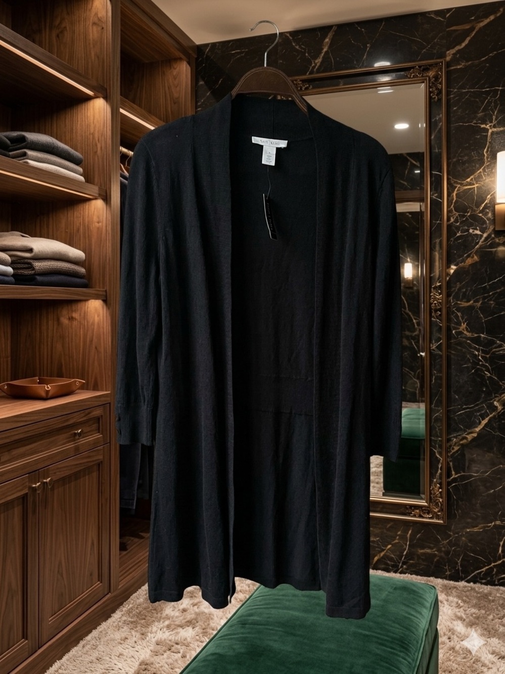 White House Black Market Black Open-Front Long Cardigan
